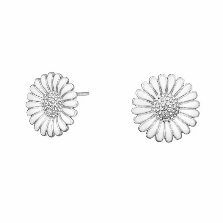 10 mm Siersbøl margriet oorbellen in zilver witte emaille