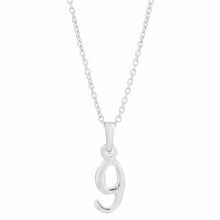 Glanzend Siersbøl het getal 9 hanger met ketting in zilver