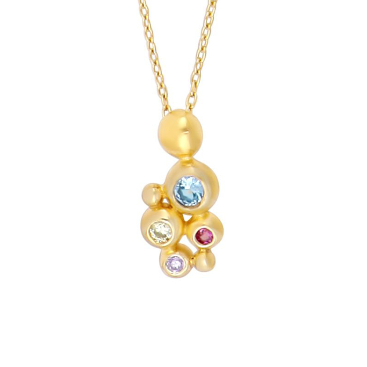Siersbøl hanger met ketting in verguld sterlingzilver veelkleurig zirkoon