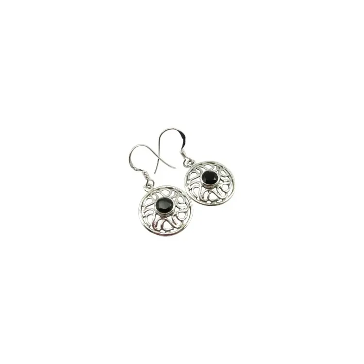 Abstract zwart onyx oorbellen in zilver