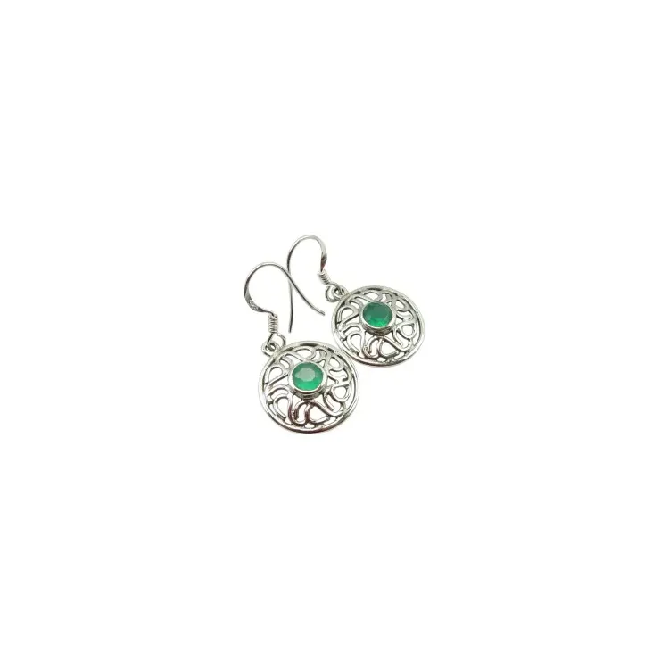 abstract groene onyx oorbellen in zilver