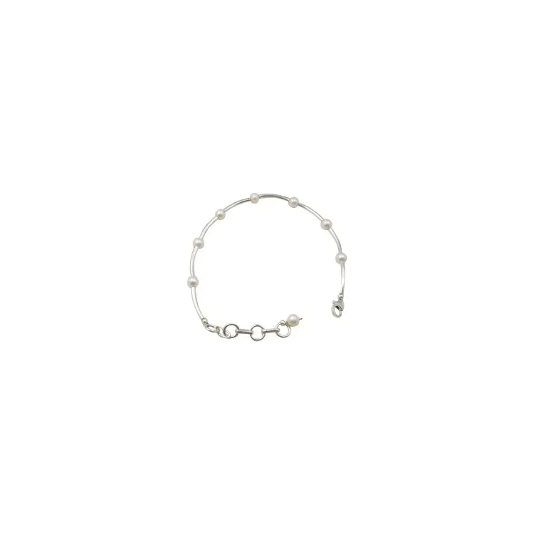 Rond witte parel armband in zilver