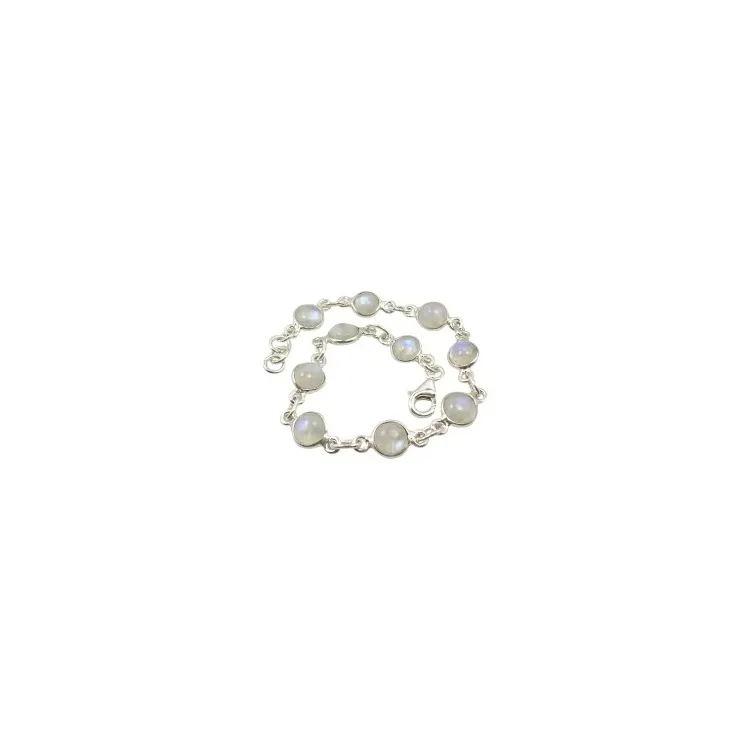Rond witte maansteen armband in zilver