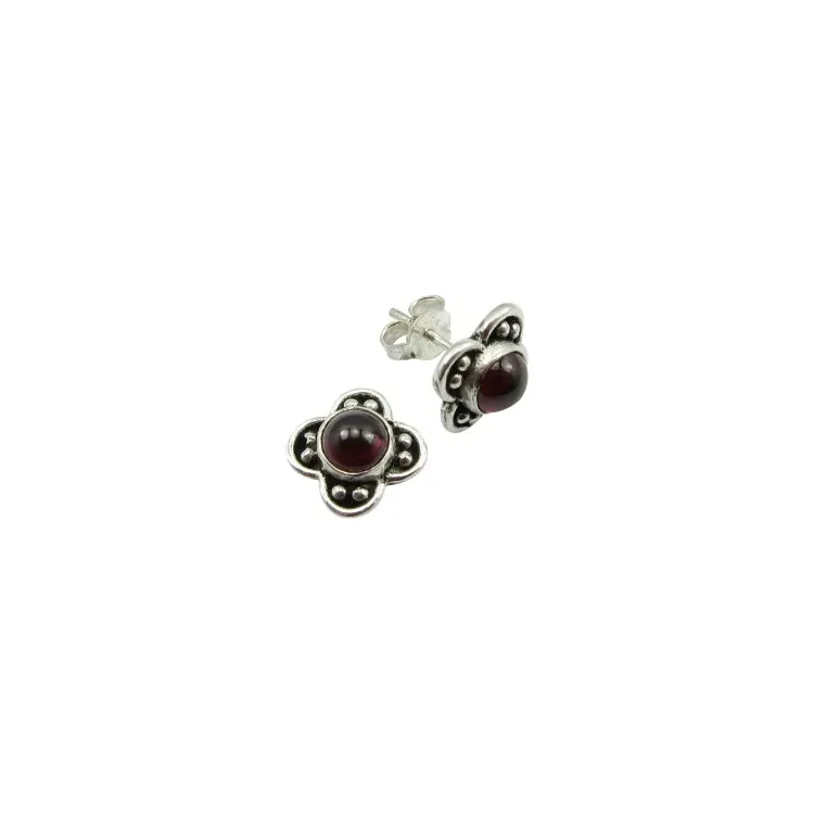 Bloem oorsteker in geoxideerd sterlingzilver