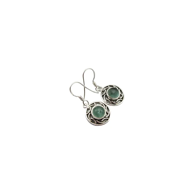 Rond blauwe oorbellen in geoxideerd sterlingzilver