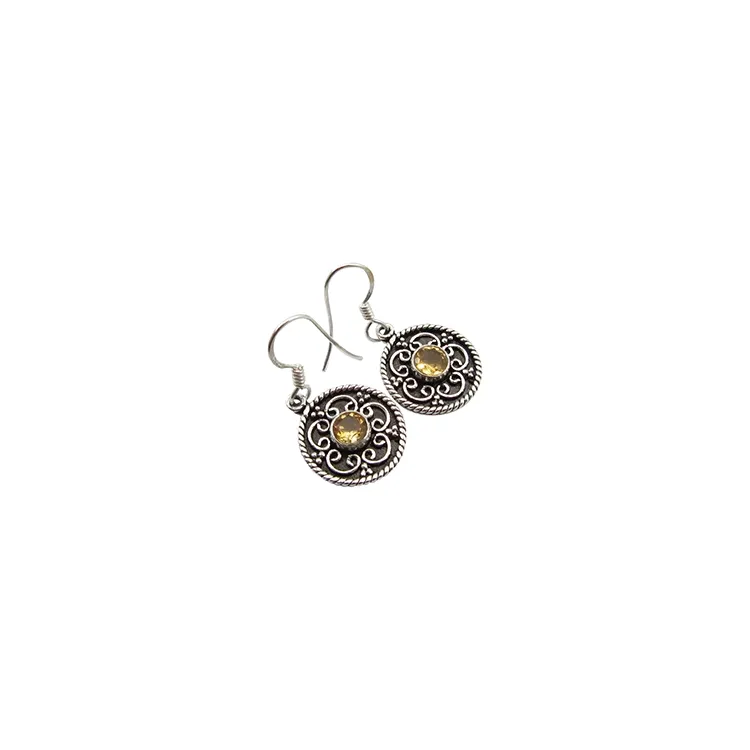 Citrien oorbellen in geoxideerd sterlingzilver