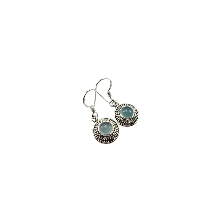 Rond blauwe caledoniet oorbellen in geoxideerd sterlingzilver