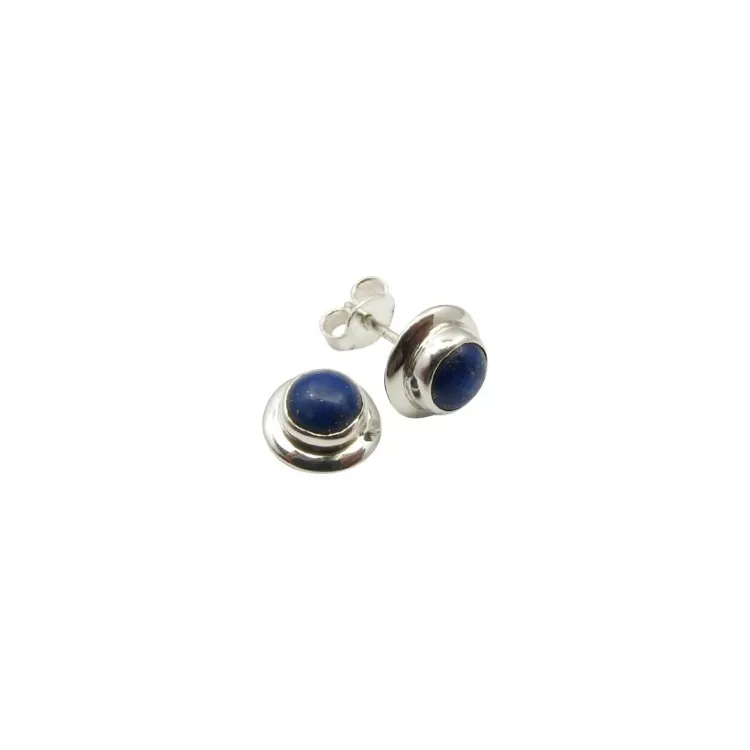 Rond blauwe oorsteker in zilver
