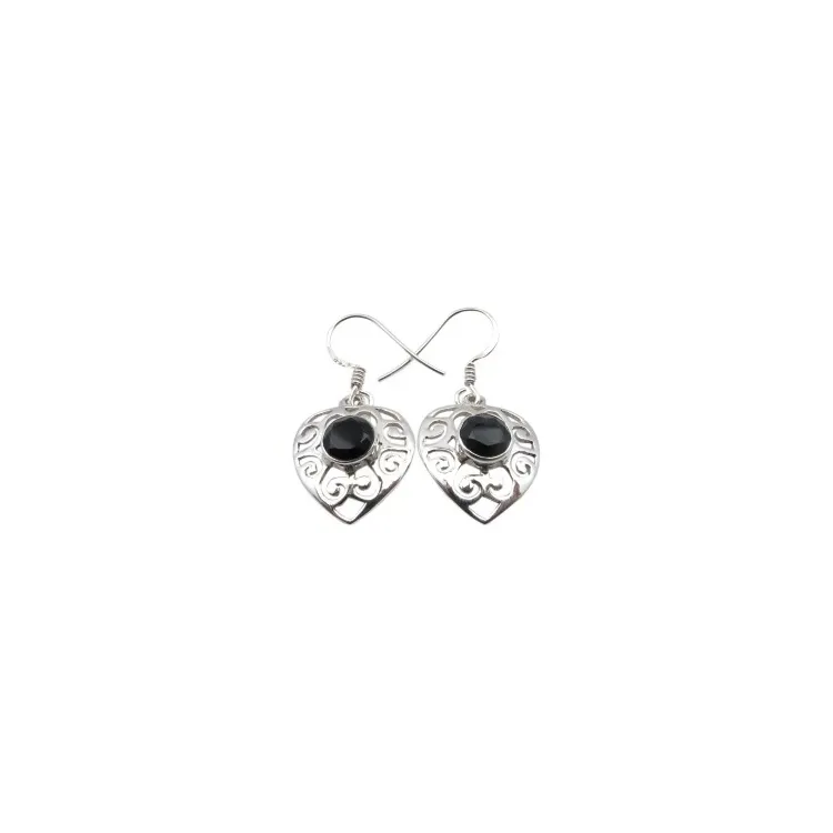 Hart onyx oorbellen in zilver