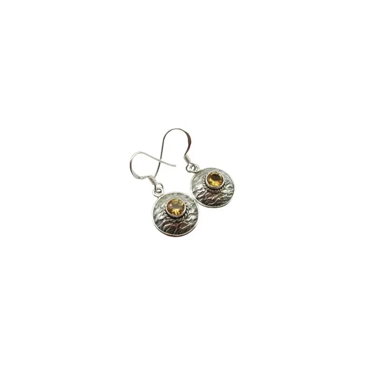 Rond citrien oorbellen in geoxideerd sterlingzilver