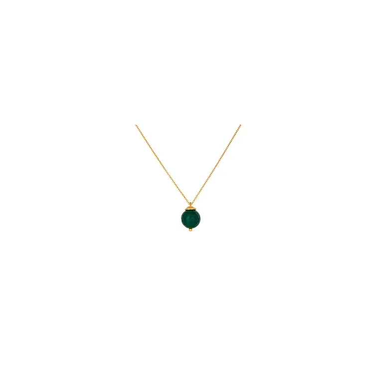 Rond groen onyx ketting in verguld sterlingzilver met hanger in verguld sterlingzilver
