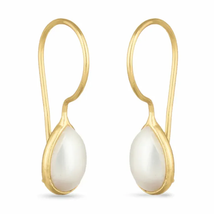 lange druppel parel oorbellen in verguld sterlingzilver