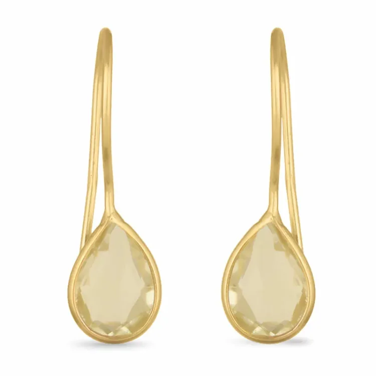lange druppel topaas oorbellen in verguld sterlingzilver - Loom Stones