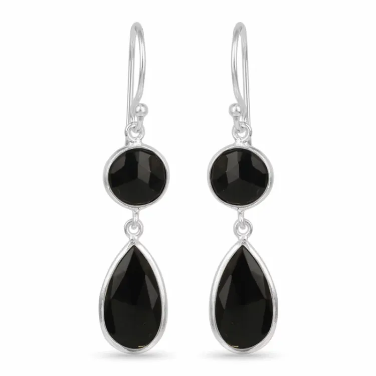 lange onyx oorbellen in zilver - Loom Stones