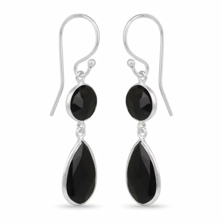 lange onyx oorbellen in zilver - Loom Stones