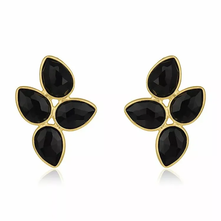 Onyx oorbellen in verguld sterlingzilver