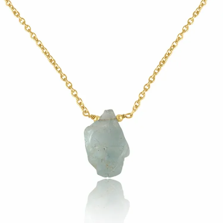 aquamarijn ketting in verguld sterlingzilver met hanger in verguld sterlingzilver - Loom Stones
