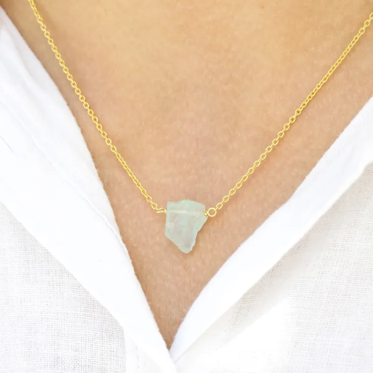 aquamarijn ketting in verguld sterlingzilver met hanger in verguld sterlingzilver - Loom Stones