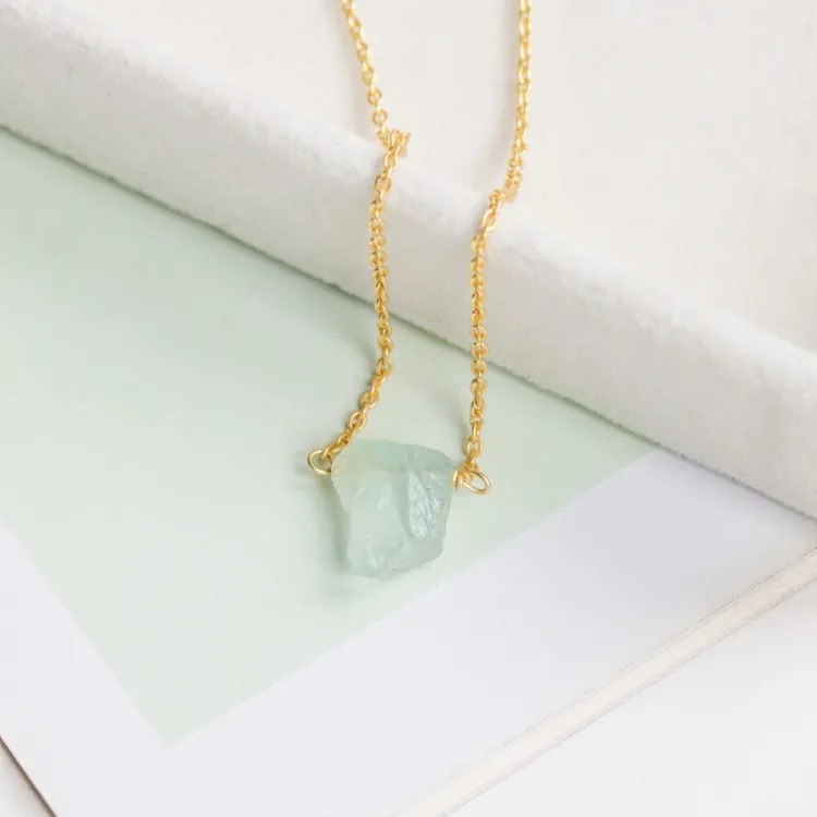 aquamarijn ketting in verguld sterlingzilver met hanger in verguld sterlingzilver - Loom Stones
