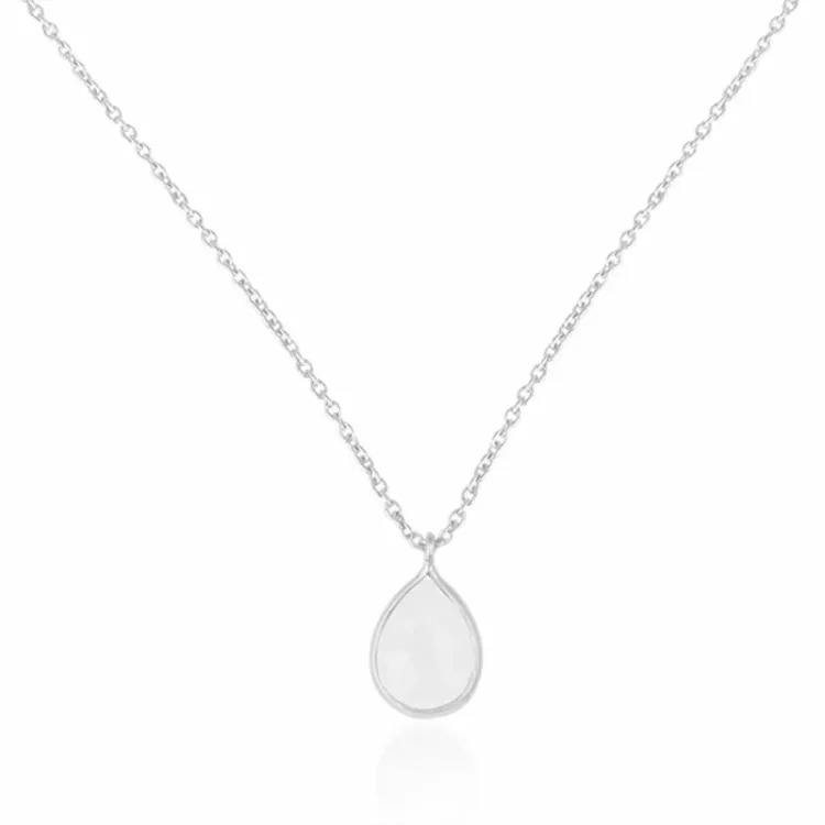 druppel maansteen ketting in zilver met hanger in zilver - Loom Stones