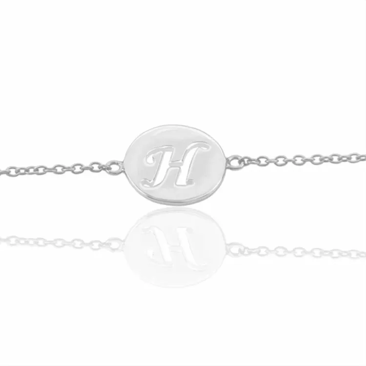letter h met krassen armband in zilver met hanger in zilver