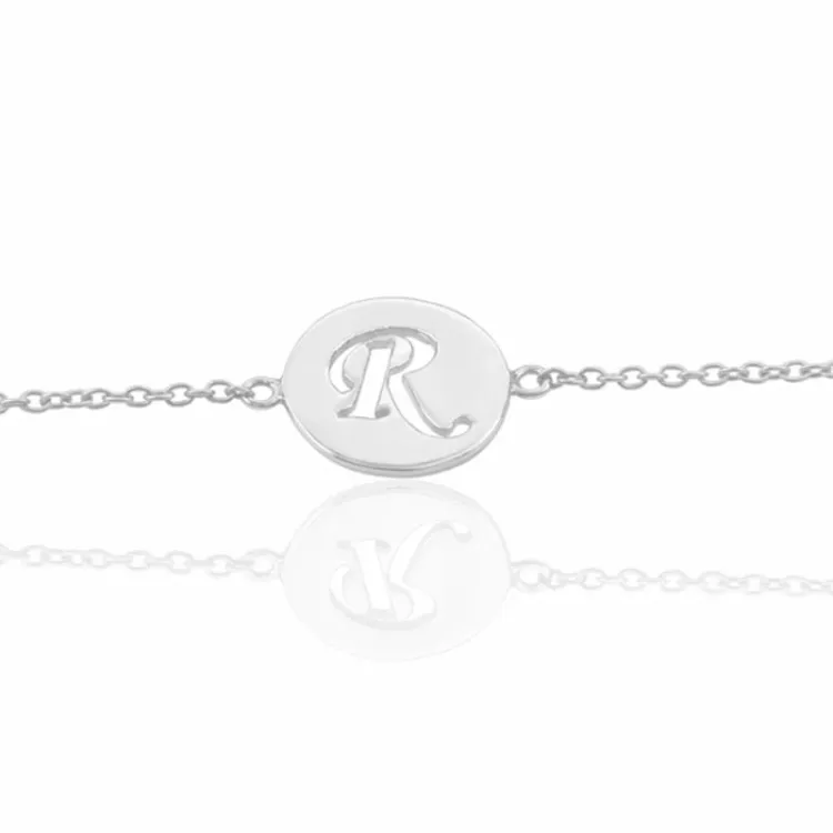letter r met krassen armband in zilver met hanger in zilver