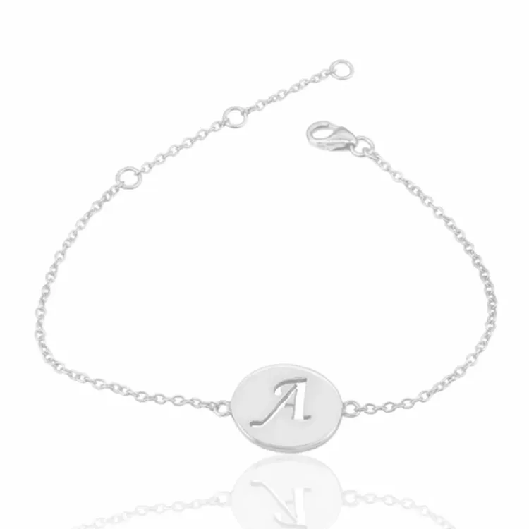 letter a met krassen armband in zilver met hanger in zilver