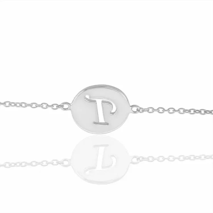 letter p met krassen armband in zilver met hanger in zilver