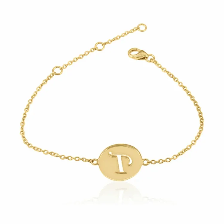 letter p met krassen armband in verguld sterlingzilver met hanger in verguld sterlingzilver