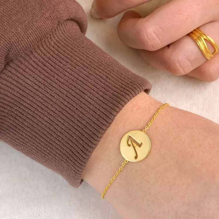 letter a met krassen armband in verguld sterlingzilver met hanger in verguld sterlingzilver