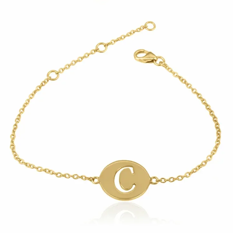letter c met krassen armband in verguld sterlingzilver met hanger in verguld sterlingzilver