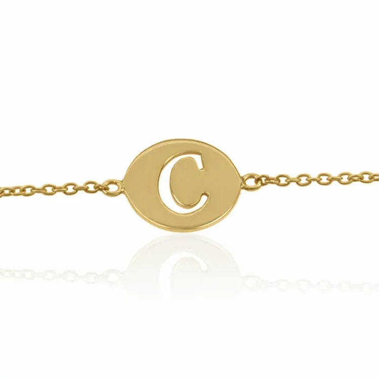 letter c met krassen armband in verguld sterlingzilver met hanger in verguld sterlingzilver