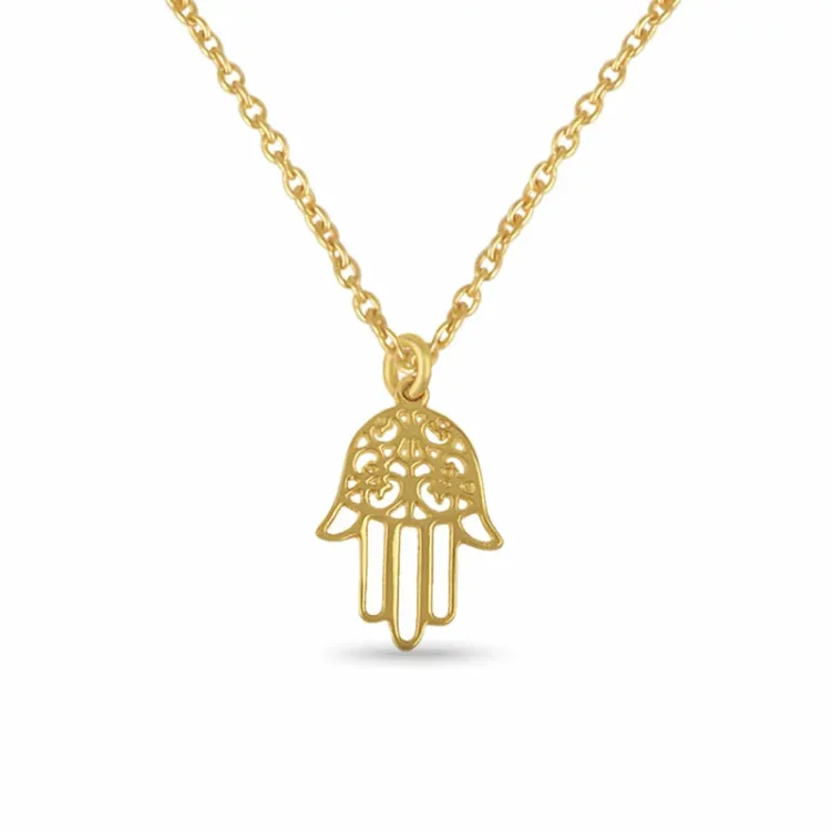 hamsa hand ketting in verguld sterlingzilver met hanger in verguld sterlingzilver