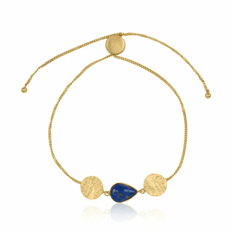 lazuursteen armband in verguld sterlingzilver met hanger in verguld sterlingzilver - Loom Stones