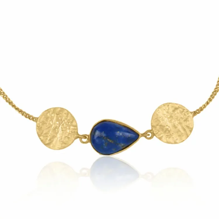 lazuursteen armband in verguld sterlingzilver met hanger in verguld sterlingzilver - Loom Stones