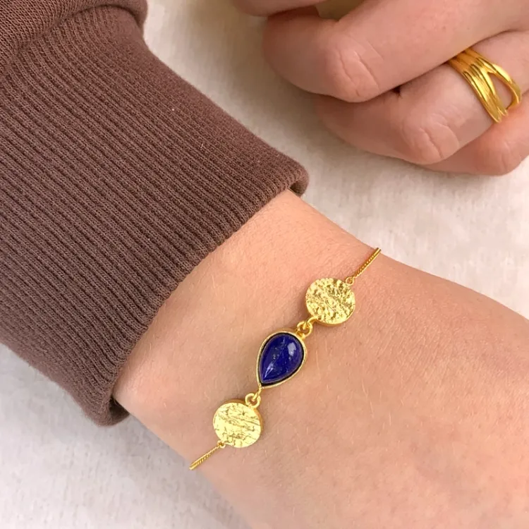 lazuursteen armband in verguld sterlingzilver met hanger in verguld sterlingzilver - Loom Stones