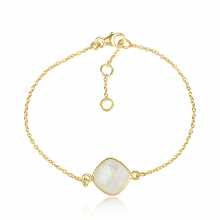 maansteen armband in verguld sterlingzilver met hanger in verguld sterlingzilver - Loom Stones