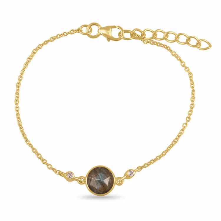 labradoriet armband in verguld sterlingzilver met hanger in verguld sterlingzilver - Loom Stones