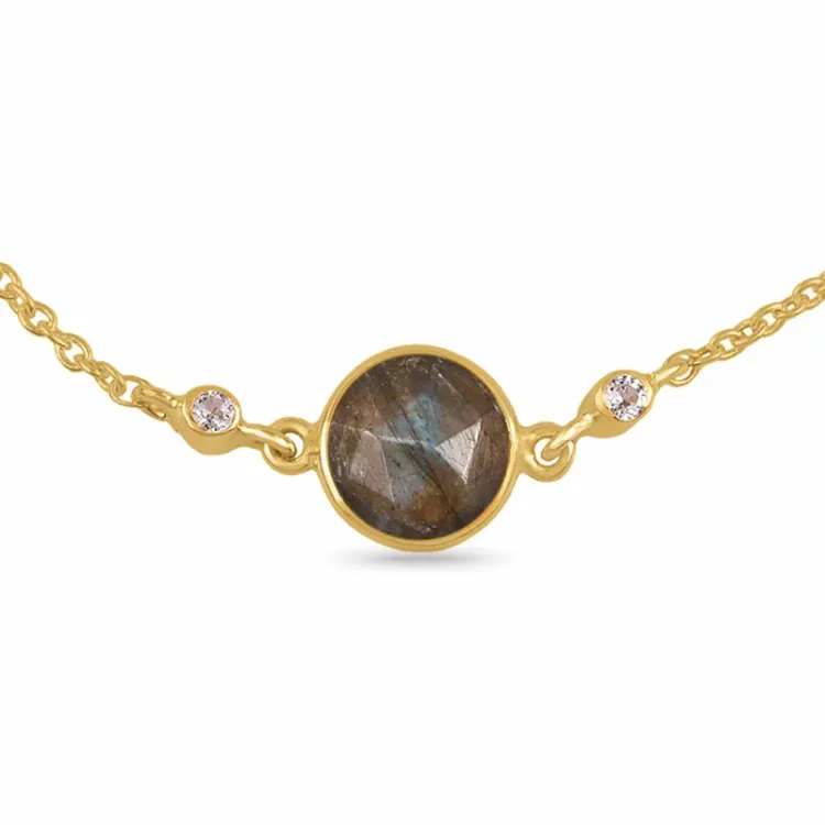 labradoriet armband in verguld sterlingzilver met hanger in verguld sterlingzilver - Loom Stones