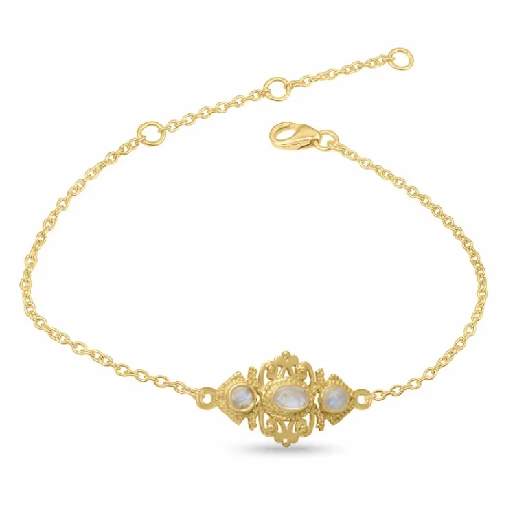 maansteen armband in verguld sterlingzilver met hanger in verguld sterlingzilver - Loom Stones