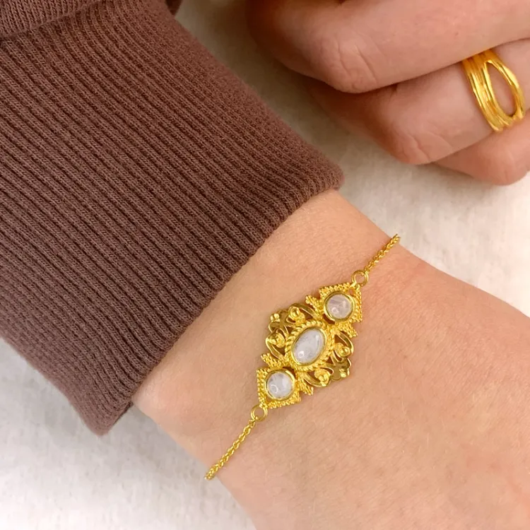 maansteen armband in verguld sterlingzilver met hanger in verguld sterlingzilver - Loom Stones