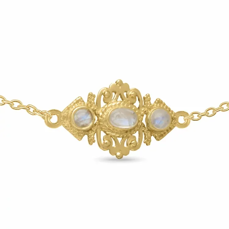 maansteen armband in verguld sterlingzilver met hanger in verguld sterlingzilver - Loom Stones
