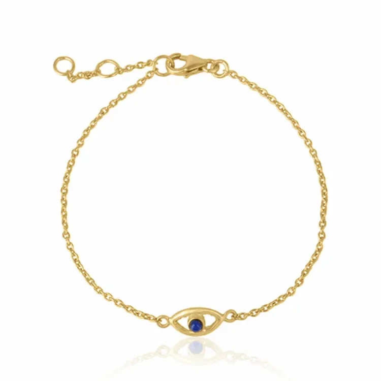 testsieraad evil eye lazuursteen armband in verguld sterlingzilver met hanger in verguld sterlingzilver