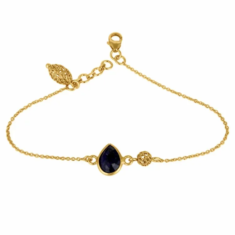 testsieraad saffier armband in verguld sterlingzilver met hanger in verguld sterlingzilver