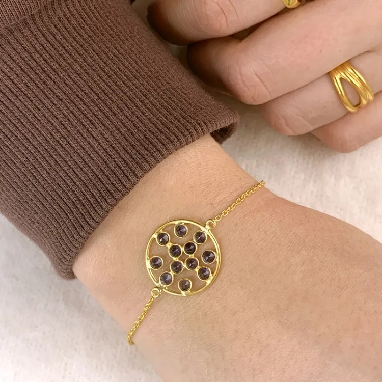 rond armband in verguld sterlingzilver met hanger in verguld sterlingzilver - Loom Stones