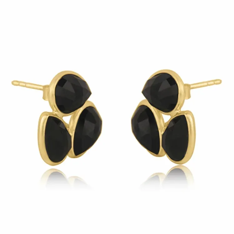 onyx oorsteker in verguld zilver