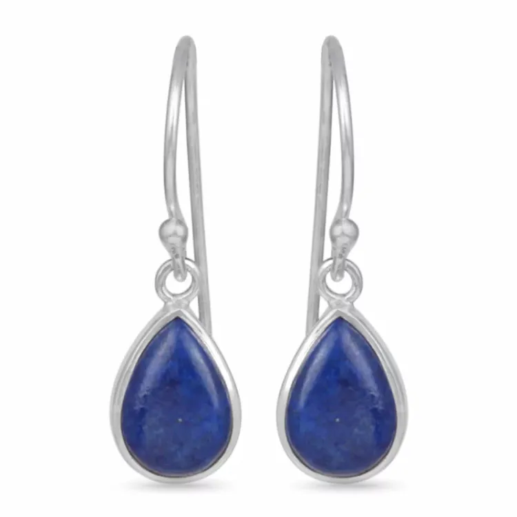 lange druppel lazuursteen oorbellen in zilver - Loom Stones
