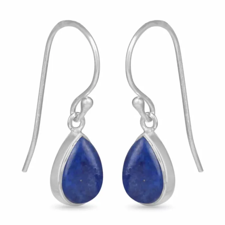 lange druppel lazuursteen oorbellen in zilver - Loom Stones