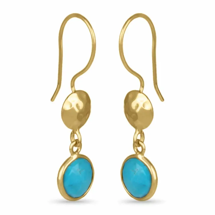 rond blauwe oorbellen in verguld sterlingzilver