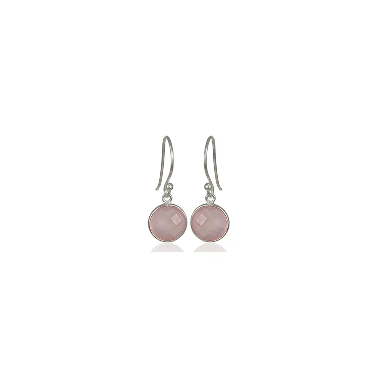 Rond roze caledoniet oorbellen in zilver